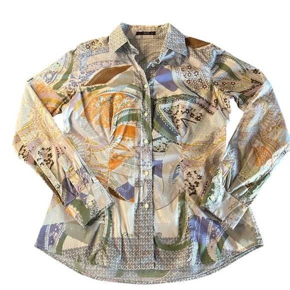 ETRO WOMEN’S GORGEOUS BUTTON DOWN BLOUSE SIZE 46 LIGHTWEIGHT COTTON ABSTRACT - Picture 12 of 12